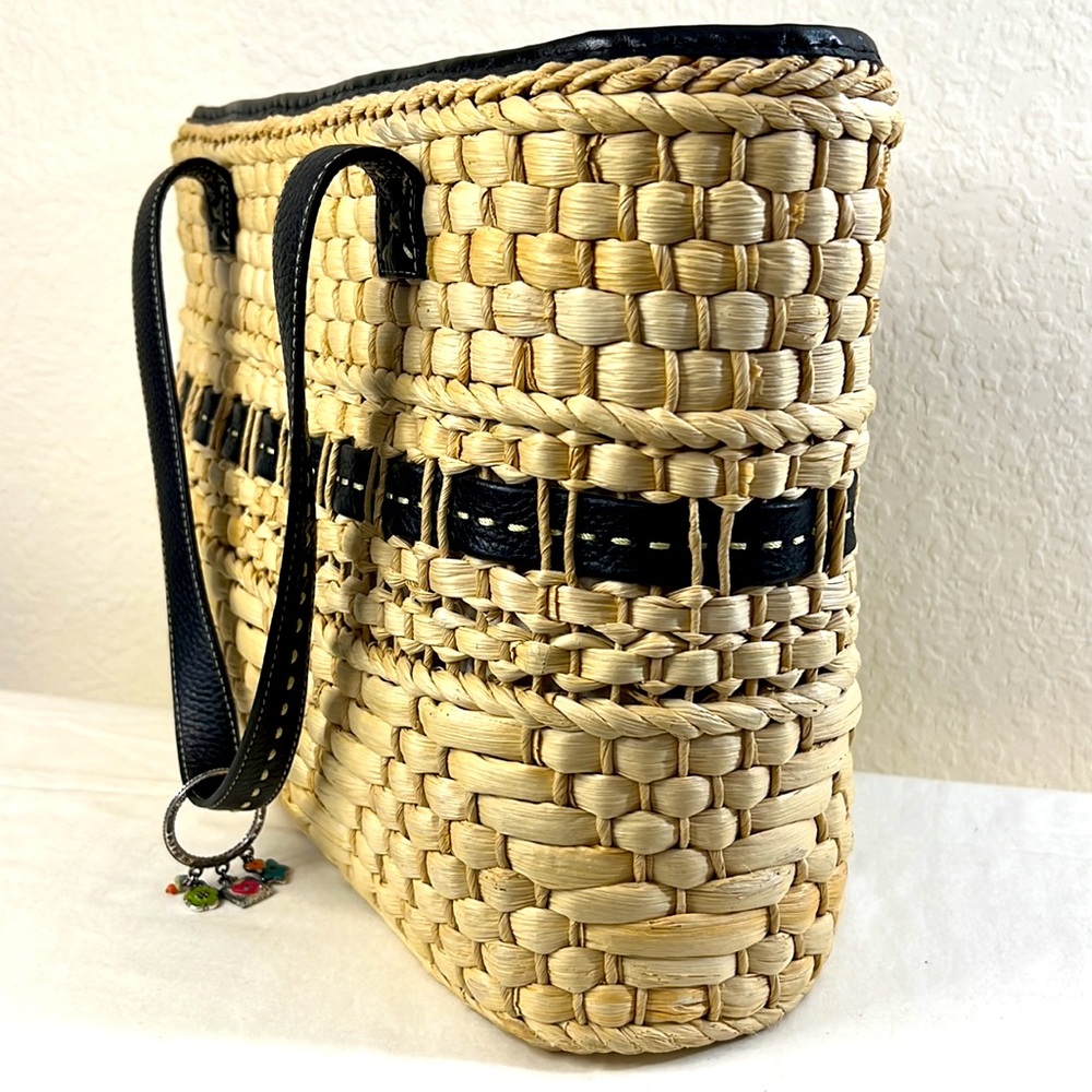 Brighton Natural Straw Tote with Black Leather Trim - Picture 3 of 16